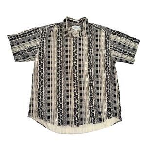 VTG 80s Natural Issue Shirt Men XL Slim Geometric Striped Short Sleeve Cotton